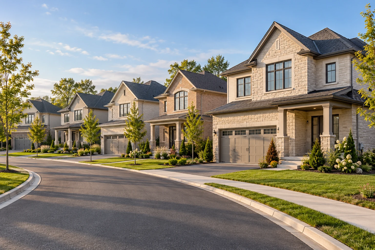 Original architectural rendering of detached homes in a residential subdivision